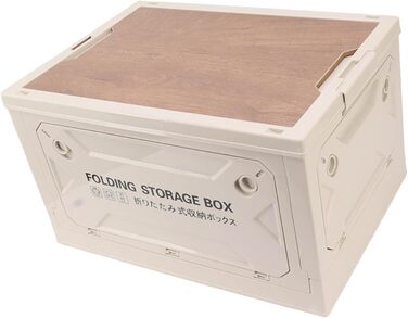 Складаний кемпінговий ящик для зберігання з дерев&39яною кришкою Складаний контейнер об&39ємом 50 л з колесами для легкого транспортування Міцний матеріал з поліпропілену та МДФ Ідеально підходить для кемпінгу, пікніків та сіро-білого кольору