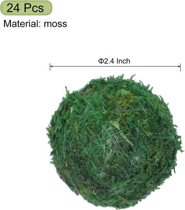 Карта джерела Мохові кульки 2,4 дюйма Зелені декоративні мохові кульки для центральних мисок Ваз Домашній декор 24 шт.