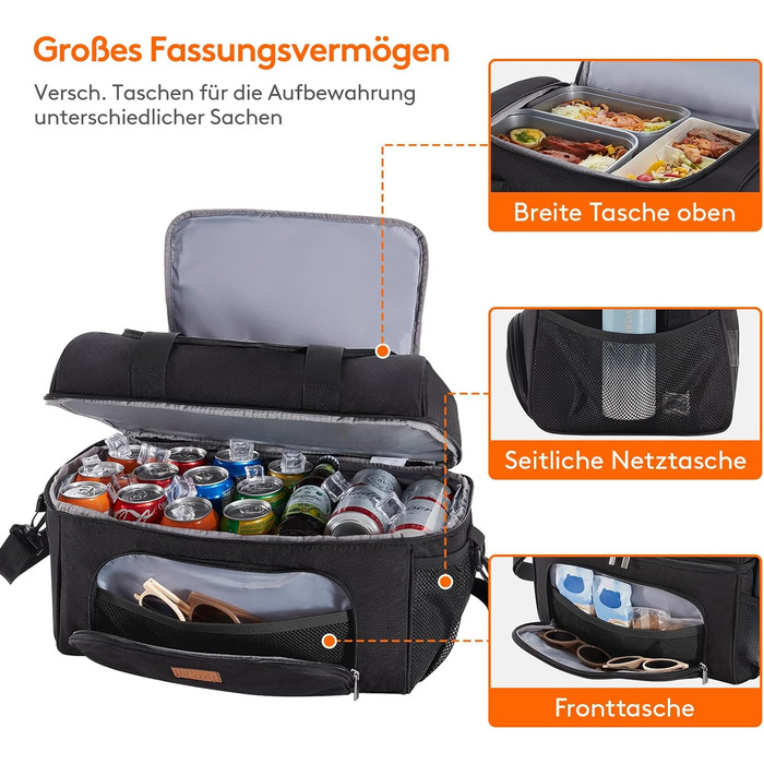 Велика сумка-холодильник Lifewit 23 л 32 банки, складна сумка-холодильник, ізольована сумка для обіду, легка, портативна сумка-холодильник, двошарова для пікніка, пляжу, роботи, подорожей, чорна