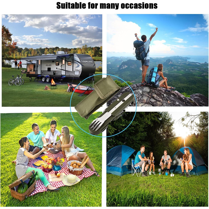 В-1 кемпінговий посуд з нержавіючої сталі - Кемпінгові інструменти - Посуд для активного відпочинку - Багатофункціональний складний посуд - Дорожній посуд (2 шт.), 5-