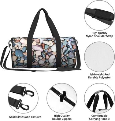 Спортивна сумка, дорожня сумка, пляжна сумка, кольорові камінці, сумка на ніч, чорна, універсальний розмір, сумка для подорожей