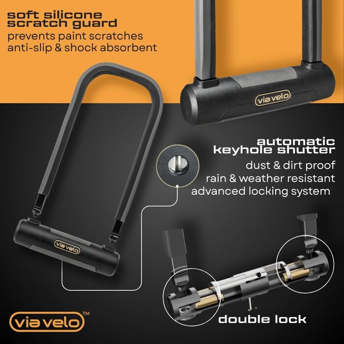 Замок Via Velo Bike U Lock Серьга Elite U Lock зі сталі 20CrMnTi, стійка до крадіжки, 17 мм, сертифікована Sold Secure Diamond для електровелосипедів, електричних складних замків та електричних самокатів. Великий U-подібний замок.