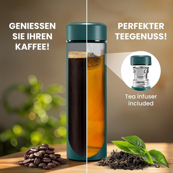 Термос чайник/фруктовий інфузер - Ізольована термопляшка для чаю з нержавіючої сталі, без BPA Пляшка для пиття чайник/фруктовий інфузер, термокружка 450 мл на винос для офісу, спорту, школи, бірюзова пляшка