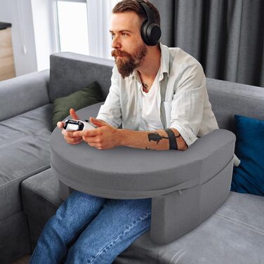 Подушка для читання Ejoyous для ліжка та дивана, подушка для колін для ігор, подушка для ноутбука, геймерська подушка з підлокітниками та бічною кишенею, для дорослих, які грають, читають, дивляться телевізор, грають на дивані