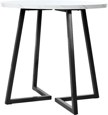 Круглий обідній стіл Merax, мармуровий візерунок, для 2-4 осіб, металевий каркас, регульовані ніжки, промисловий дизайн, підходить для ресторану, вітальні, кухні, їдальні, білий/чорний, 80x80x75 см Білий1/чорний 80 x 80 см