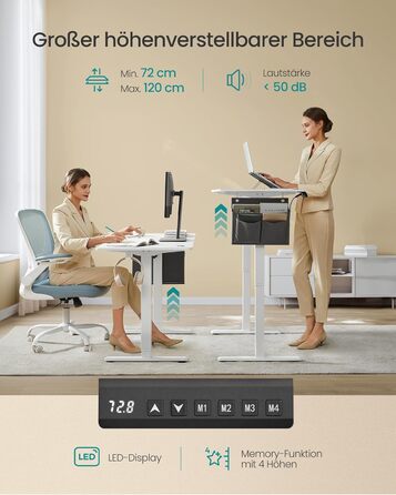 Електричний письмовий стіл SONGMICS з регульованою висотою, 160 x 70 см, безступінчасте регулювання, функція пам&39яті з 4 рівнями висоти, колір хмарно-білий LSD136W01 160 x 70 см