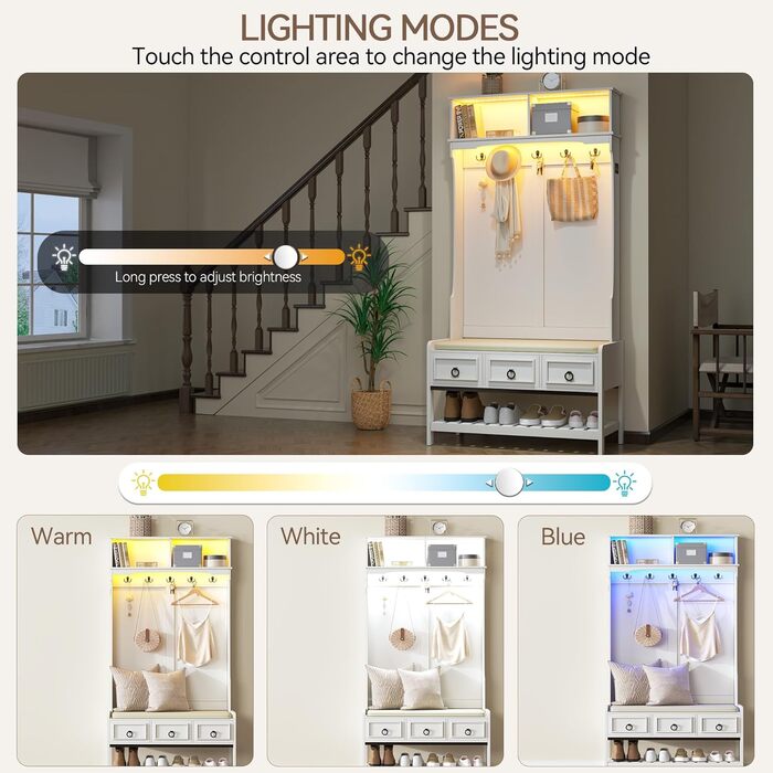 Вішалка для одягу з тумбою для взуття, окремо стояче дерево для передпокою 170 см з лавкою, висувними ящиками, вхідна лавка 3-в-1