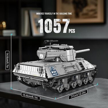Військовий подарунок для дорослих Набір затискних блоків для танків, 20034 Technic Tank Building Blocks, 1057 Pieces M26 Remoteled
