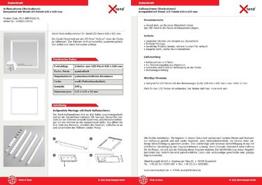 Монтажна рамка Xtend EcoLight 5 шт. для LED панелі 620x620мм 62x62см, колір алюмінію білий для поверхневого монтажу, кліпса, безгвинтова збірка 5 шт.