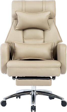 Поворотне ігрове крісло з підставкою для ніг - Функція відкидання 155 Крісло керівника - Ергономічне офісне крісло 150 кг - Технологічне шкіряне комп&39ютерне крісло Крісло для столу (БЕЖЕВИЙ)