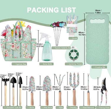 Набір садових інструментів Gartenwerkzeug, 19 предметів, з сумкою для перенесення лопата, граблі, секатор. Якісний подарунок для жінок та садівників, аксесуари для догляду за садом.