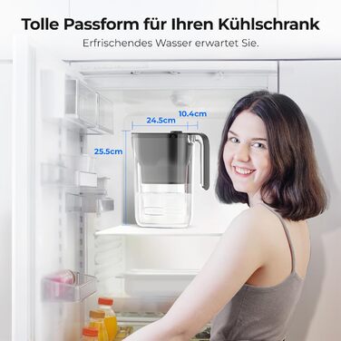 Водяна крапля, фільтр для води, глечик, холодильник, фільтр для води, глечик із фільтром на 3 місяці, 2,5 л, зменшує вміст фтору, хлору тощо, сертифіковано NSF, без бісфенолу А, чорний (замінний фільтр WD-PF-01A Plus)