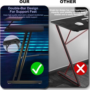 Подібний ігровий стіл, комп&39ютерний стіл з підставкою для монітора, кутовий стіл, ергономічний ігровий комп&39ютерний стіл, ПК-стіл для кабінету, спальні та офісу (Чорний - 50x140x73см) 140см, з підставкою для монітора