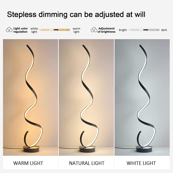 Сучасний світлодіодний торшер, креативний спіральний дизайн торшер з регулюванням яскравості, сучасний торшер для вітальні, спіральний торшер для спальні, вітальні, офісу або кабінету, 1,33 м (чорний)