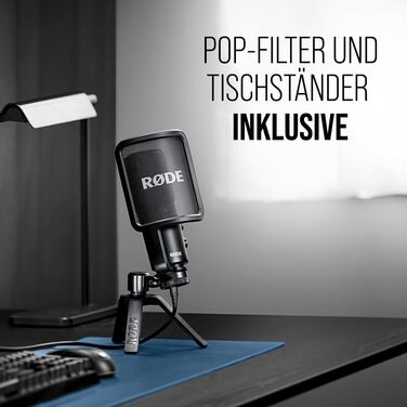 �DE NT-USB універсальний конденсаторний USB-мікрофон зі студійною якістю, поп-фільтром і підставкою для стрімінгу, ігор, подкастів