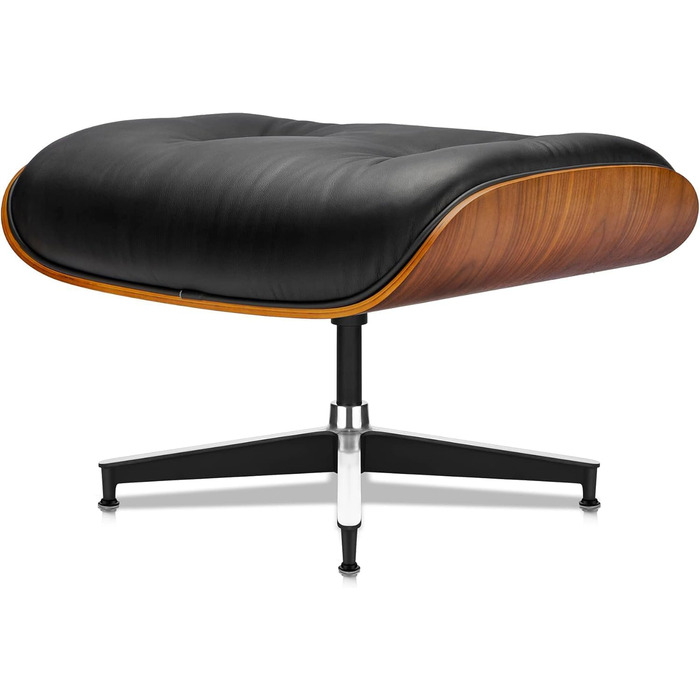 Крісло-рекламо з натуральної шкіри з пуфом, сучасне крісло під телевізор, обертовий шезлонг з пуфом, фіксований кут нахилу 105, унікальний дизайн з м&39якою подушкою, чорний каркас з горіхового дерева