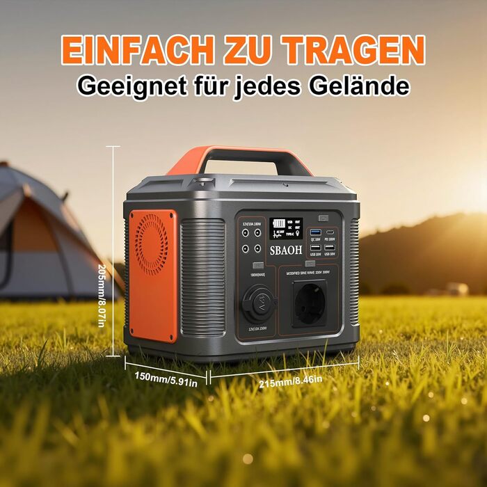 Портативна електростанція із сонячною панеллю 60 Вт, сонячний генератор SBAOH 296 Втгод з вихідною потужністю 300 Вт, мобільне джерело живлення для саду, подорожей, кемпінгу, автофургона, аварійної служби, сонячна панель 300 Вт 60 Вт