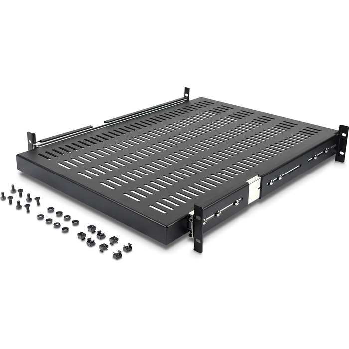 Розсувна полиця StarTech.com 2U для монтажу в серверну стійку - Регульована глибина встановлення від 51 до 74 см - Вентильована - Вантажопідйомність 22,5 кг - Відсік для зберігання обладнання для стійки - Глибина 60 см (UNISLDSHF19) 610 мм 2U Вентильована