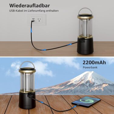 Світлодіодний кемпінговий ліхтар Lepro, акумуляторний, 2000 люмен, 5-рівневий регульований прожектор, водонепроникний аварійний ліхтар IPX4 з акумуляторним зарядним пристроєм, підходить для відключень електроенергії, походів та інших сценаріїв, чорний