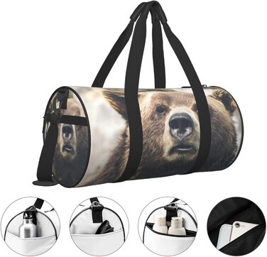 Спортивна сумка для подорожей, дизайн Ведмідь у дикій природі, Чорний колір, Універсальний розмір
