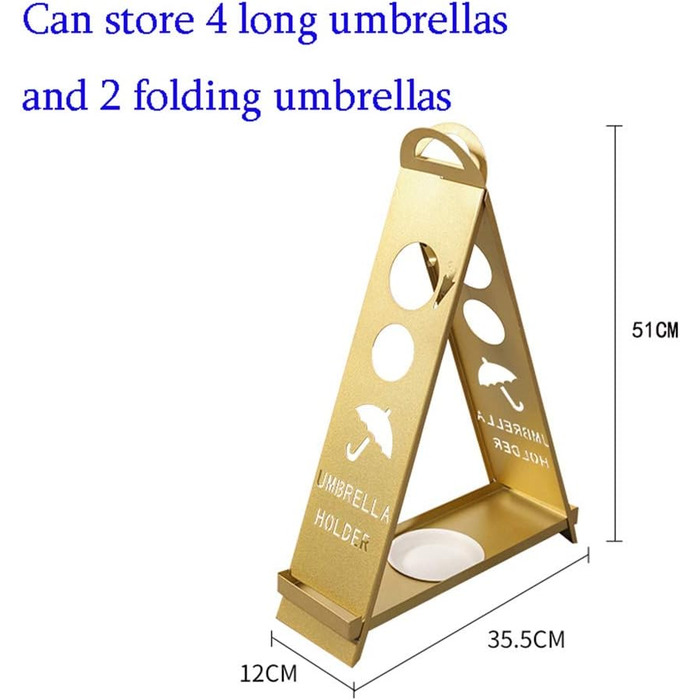 Підставка для парасольок Cuiynic, підставка для парасольок тип A виготовлена з кованого заліза, вміщує 6 парасольок, водонепроникна та нержавіюча, знімна, 35,5 х 12 х 51 см, чорно-біло-золотиста парасолька (White Q)