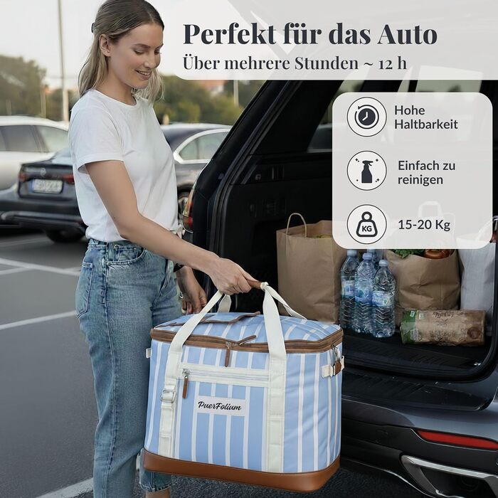 Велика сумка-холодильник 45 л XXL, сумка для пікніка, для покупок, пляжу, автомобіля, кемпінгу, використання на свіжому повітрі, пасивний холодильник, сумка-холодильник, сумка для заморожування, термосумка, ізольована сумка, верхній клапан, складна, ретро