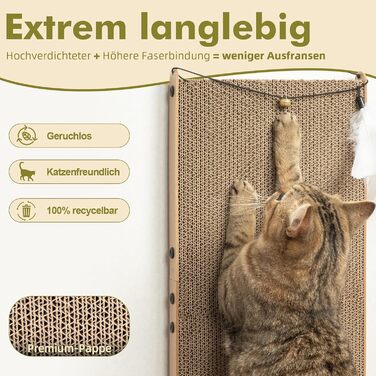 Когтеточка для котів Mora Pets, картонна когтеточка, збільшити, 59 см, когтеточки для котів, L-подібні когтеточки, високоякісні когтеточки з м&39ячиками, гофрований картон, когтеточки, меблі для котів, картонні когтеточки, розмір
