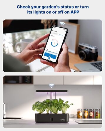 Система iDOO WiFi для гідропоніки, розумний сад зі світлодіодною лампою для рослин, вентилятор, автоматичний таймер, набір трав для внутрішнього саду, гідропоніка з регульованою висотою для використання в приміщенні, 12 стручків