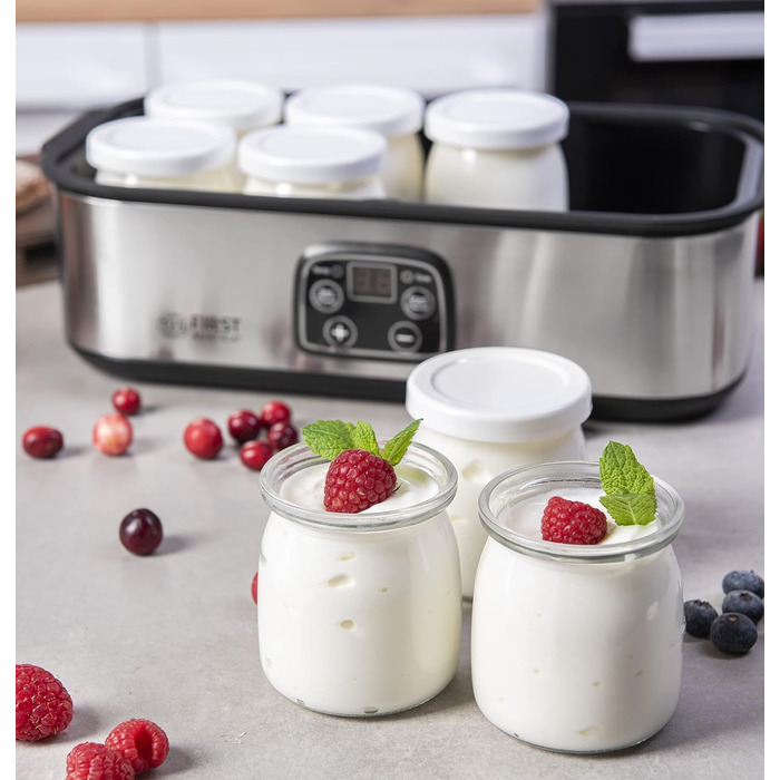 Електрична йогуртниця TZS First Austria, йогуртниця, 30 Вт, 8 склянок, 190 мл, РК-дисплей, налаштування температури, таймер і функція автозупинки, білий/сірий 30 Вт 8 баночок по 190 мл