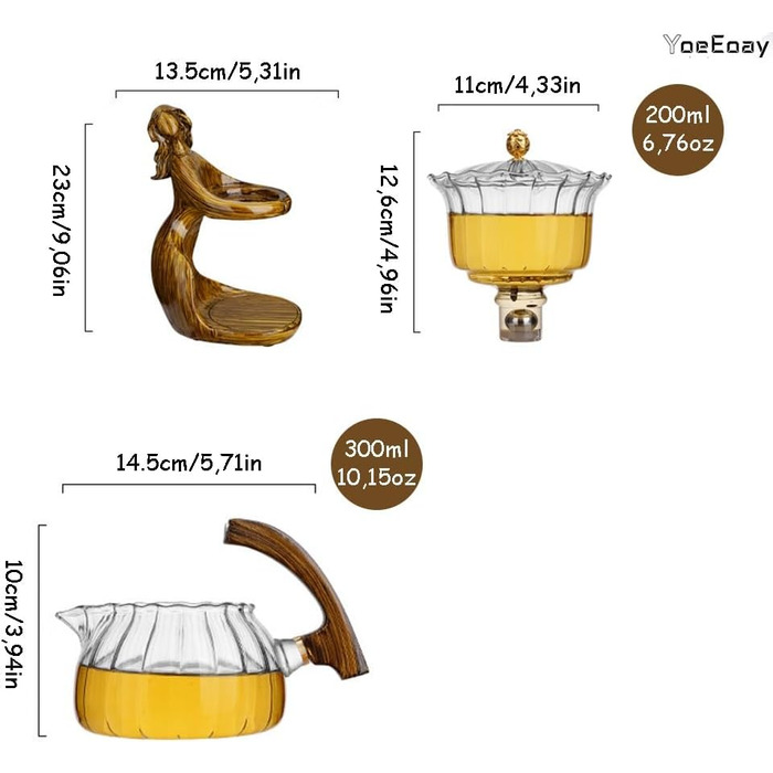 Елегантний скляний чайний набір Ледачий чайник автоматичний заварник, преміум аксесуари для дому, розкішний набір для чайної церемонії з магнітним закриттям.