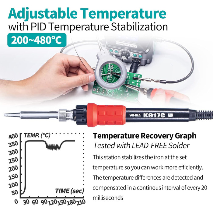 Паяльна станція YIHUA 939D III EVO 110W з 4 слотами пам'яті, подвійним РК-дисплеєм, сплячим режимом, 2 допоміжними руками, РК-об'є