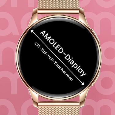 Розумний годинник maoo Ventura для жінок із функцією дзвінків, 1,32-дюймовий AMOLED-дисплей, монітор серцевого ритму, SpO, монітор артеріального тиску, понад 100 спортивних режимів, водонепроникність IP67, 5 ремінців рожевого золота