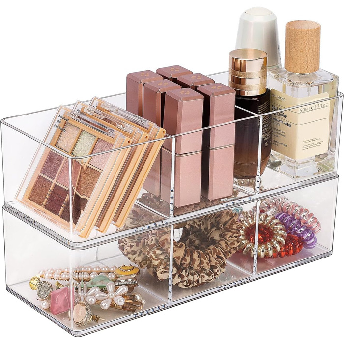 Органайзер для шухляд JessLab, акриловий органайзер для макіяжу, зберігання косметики, вітрина для ювелірних виробів для столу, шафи, ванної кімнати, туалетного столика, стільниці, прозорий (33 відділення)