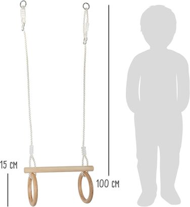 Маленька нога Трапеція з дерев'яними гімнастичними кільцями, для кріплення на гойдалці або рамі для лазіння, для дітей віком від 3