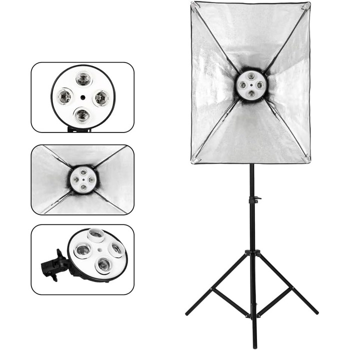 Набір софтбоксів Фотостудія, Набір освітлення Andoer Softbox, 2 x 50 x 70 см Softbox з 2 x 4 в 1 тримачем для лампи, 2 x 2M світловий штатив, сумка для перенесення для студійного портрета, предметна зйомка, модне фото, YouTube