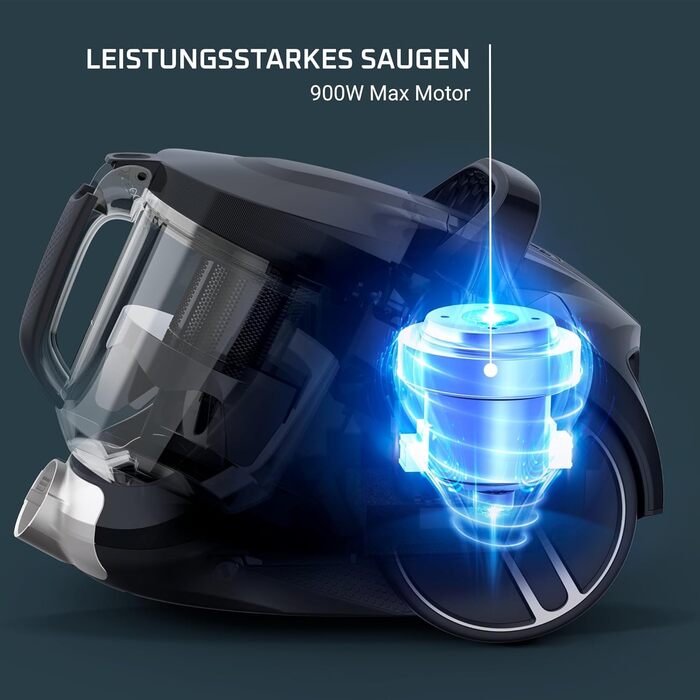 Безмішковий пилосос 900 Вт 3-ступенева система фільтрації місткість компактний радіус прибирання 8,80 м вкл. щілинну насадку 2-в-1