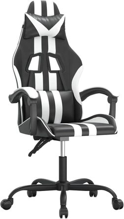 Поворотне ігрове крісло, чорно-біле, штучна шкіра, модель 349524
