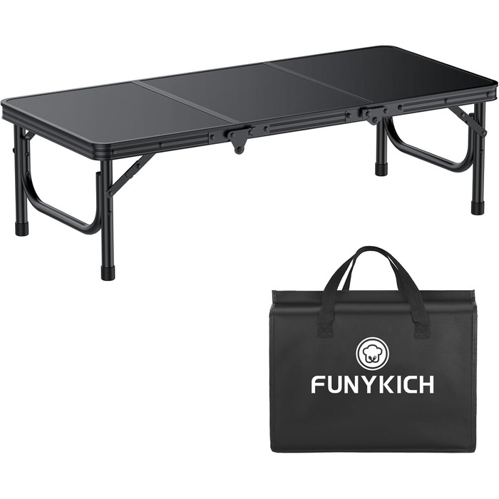 Складаний кемпінговий стіл FUNYKICH 3 фути 87x40x26 см, маленький складний стіл з сумкою для перенесення, портативний складний стіл з алюмінію, багатофункціональний стіл з панелі МДФ для пікніка, кемпінгу, пляжу, балкону, чорний