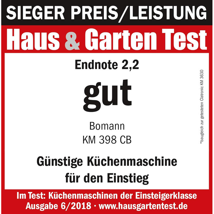 Кухонний комбайн Bomann KM 398 CB, 8 налаштувань швидкості (0/1/2/3/4/5/6 імпульсний), чаша з нержавіючої сталі 6,3 л для приготування тіста 33,5 кг, 1200 Вт, червоний