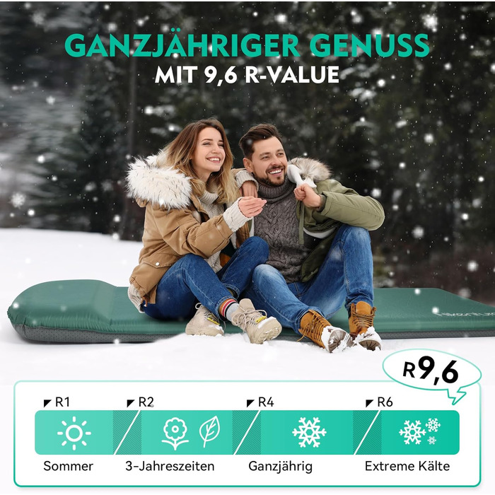 Самонадувальний килимок для сну HIKENTURE, пінопластовий кемпінговий матрац товщиною 8 см, самонадувальний повітряний матрац, зручний килимок для сну для використання на свіжому повітрі, намет, походи, темно-зелений