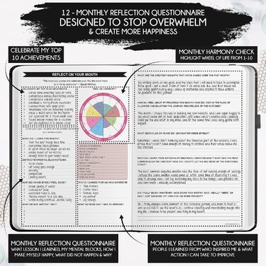 Недатований тижневий і місячний планувальник Deluxe, 12-місячна подорож для підвищення продуктивності та щастя, Організатор життя, Журнал подяки, Планувальник закону тяжіння (BLACK COMPASS, B5)