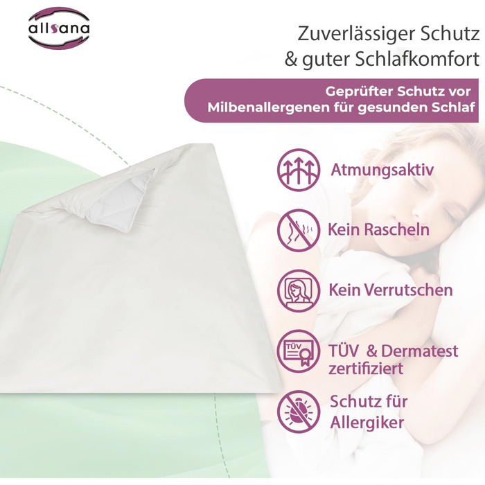Підковдра Allsana гіпоалергенна 135x200 см Постільна білизна від алергії Оболонка від кліщів Захист від кліщів для людей з алергією на домашній пил Внутрішній чохол для ковдр, стійкий до алергії Сертифіковано TV