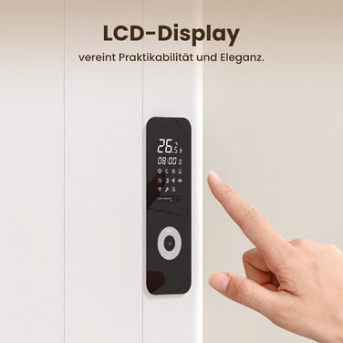 Електричний конвекторний обігрівач EMKE, енергозберігаючий, настінний, 1000 Вт, з РК-дисплеєм, тижневим таймером, пультом дистанційного керування, білий