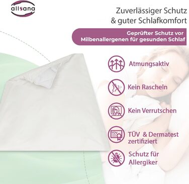 Підковдра Allsana гіпоалергенна 135x200 см Постільна білизна від алергії Оболонка від кліщів Захист від кліщів для людей з алергією на домашній пил Внутрішній чохол для ковдр, стійкий до алергії Сертифіковано TV
