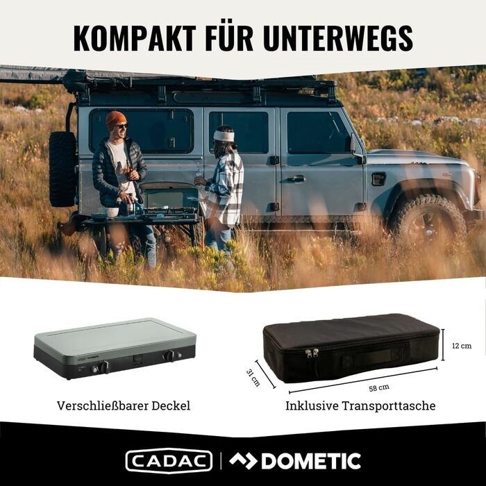 Газовий гриль для кемпінгу 2-Cook 3 Pro Deluxe - 50 мБар - Сталь, алюміній та пластик - Газова плита для кемпінгу - вкл. кулінарна книга для кемпінгу та сумка для перенесення Pro Deluxe 50 мБар кулінарна книга для кемпінгу