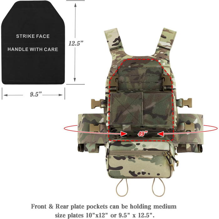 Низькопрофільний страйкбольний жилет регульований MOLLE Plate Carrier Грудний протектор