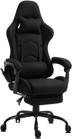 Ігрове крісло Delman, гоночне крісло, офісне крісло, комп&39ютерне крісло, масажна функція з 6 точками вібрації, крісло для керівника, тканинне, ергономічна підставка для ніг, 1036 (чорне)