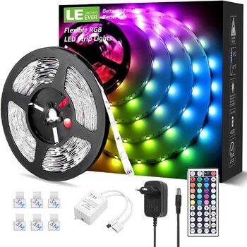 Набір світлодіодних стрічок LE 5M RGB, світлодіодні стрічки 5050 SMD, 12 В, самоклеючі світлодіодні стрічки, гнучка світлодіодна стрічка, світлодіодна стрічка, світлодіодна стрічка IP20, блок живлення та контролер у комплекті