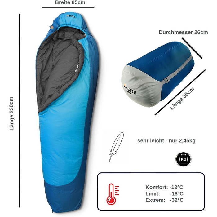 Спальний мішок Aven Peak 230 см - Високопродуктивний матусин спальний мішок - з&39єднується - теплий - для температур до -32 градусів - синій - спальний мішок для партнерів - для кемпінгу - зимовий спальний мішок на блискавці (будь-який дизайн)