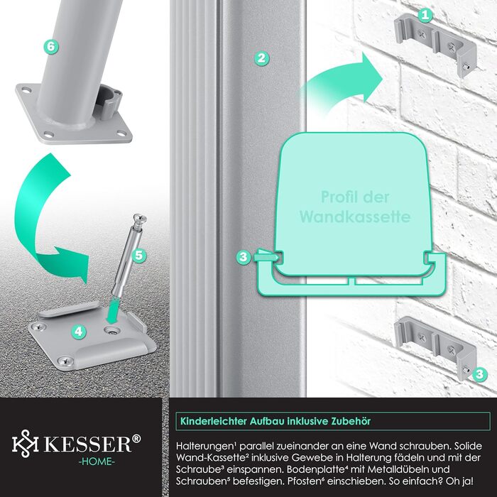 Алюмінієва бічна маркіза KESSER, розсувна та непрозора, 300 x 180 см Захист від вітру та приватності в саду з автоматичним механізмом згортання для балкона та патіо Бічна штора, включаючи дощовик з настінним кріпленням, темно-сіра, 300 x 180 см